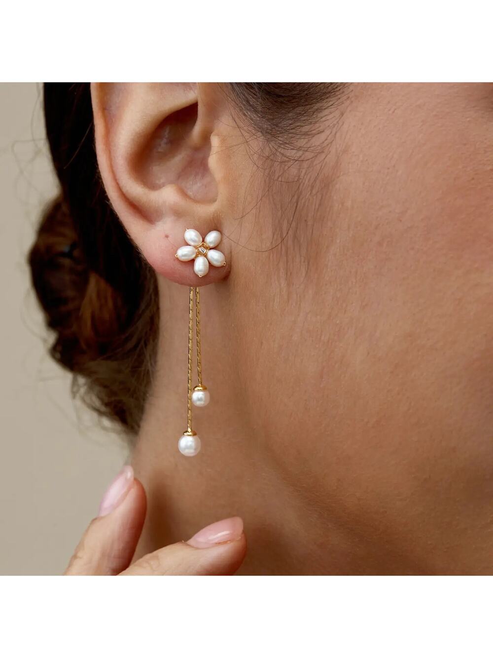 Freshwater Pearl Flower Drop Earrings – Gold Bridal Earrings – Wedding Jewelry